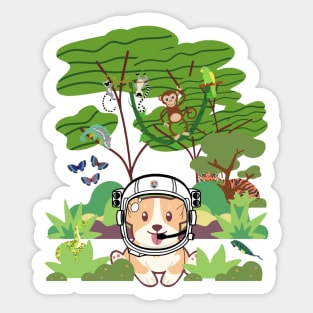 Space Corgi goes to the jungle! - The Cool Astronaut Puppy! Sticker